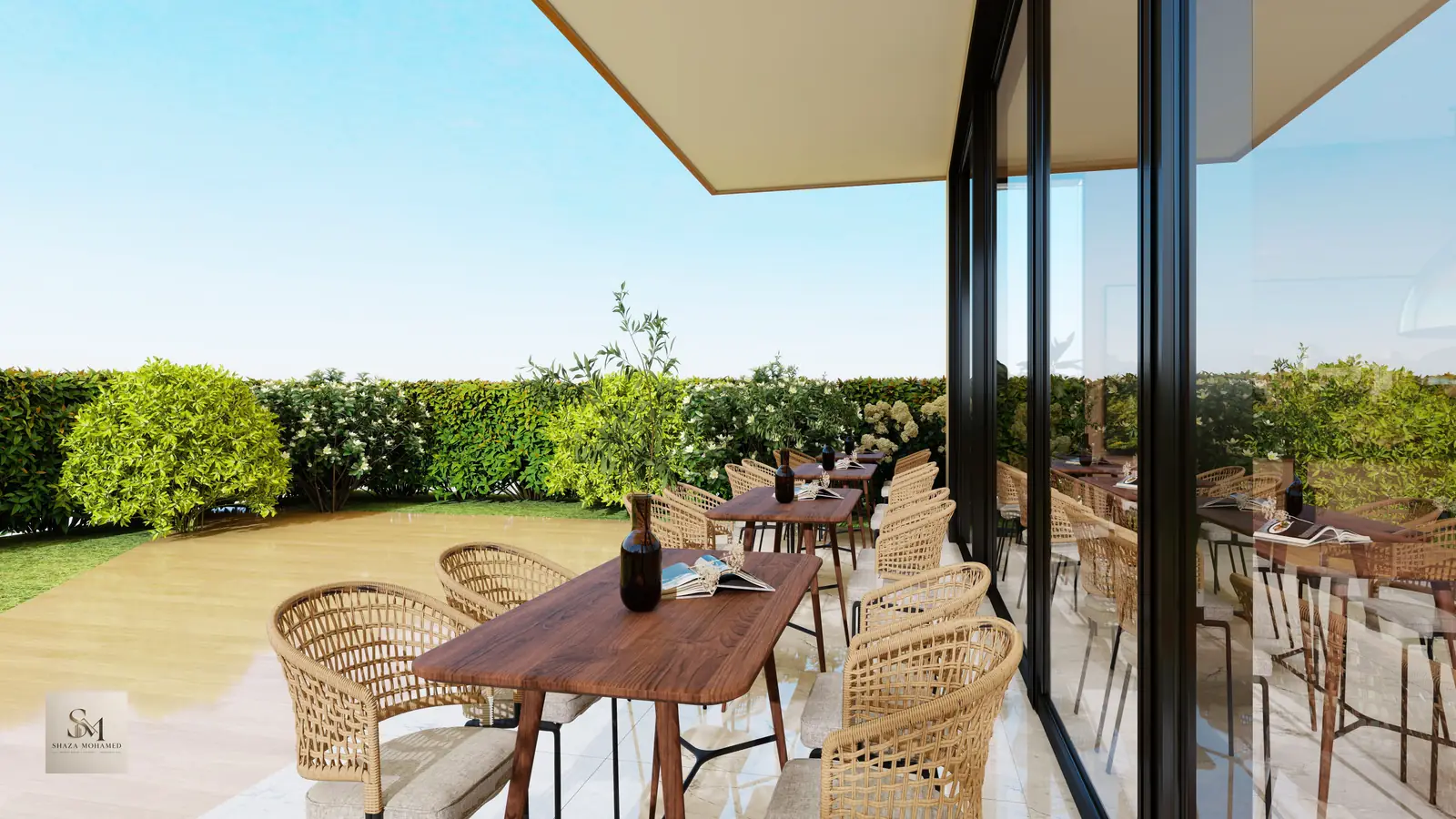 Cerramiento de vidrio en una terraza amplia con luz natural